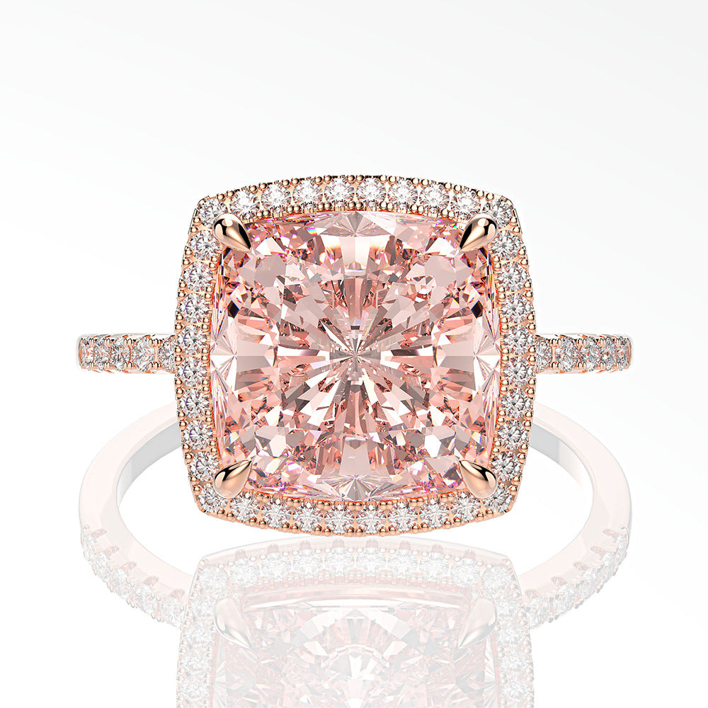 Peach Pink Cushion Halo Ring – Rose Gold Plated, 5 Carat
