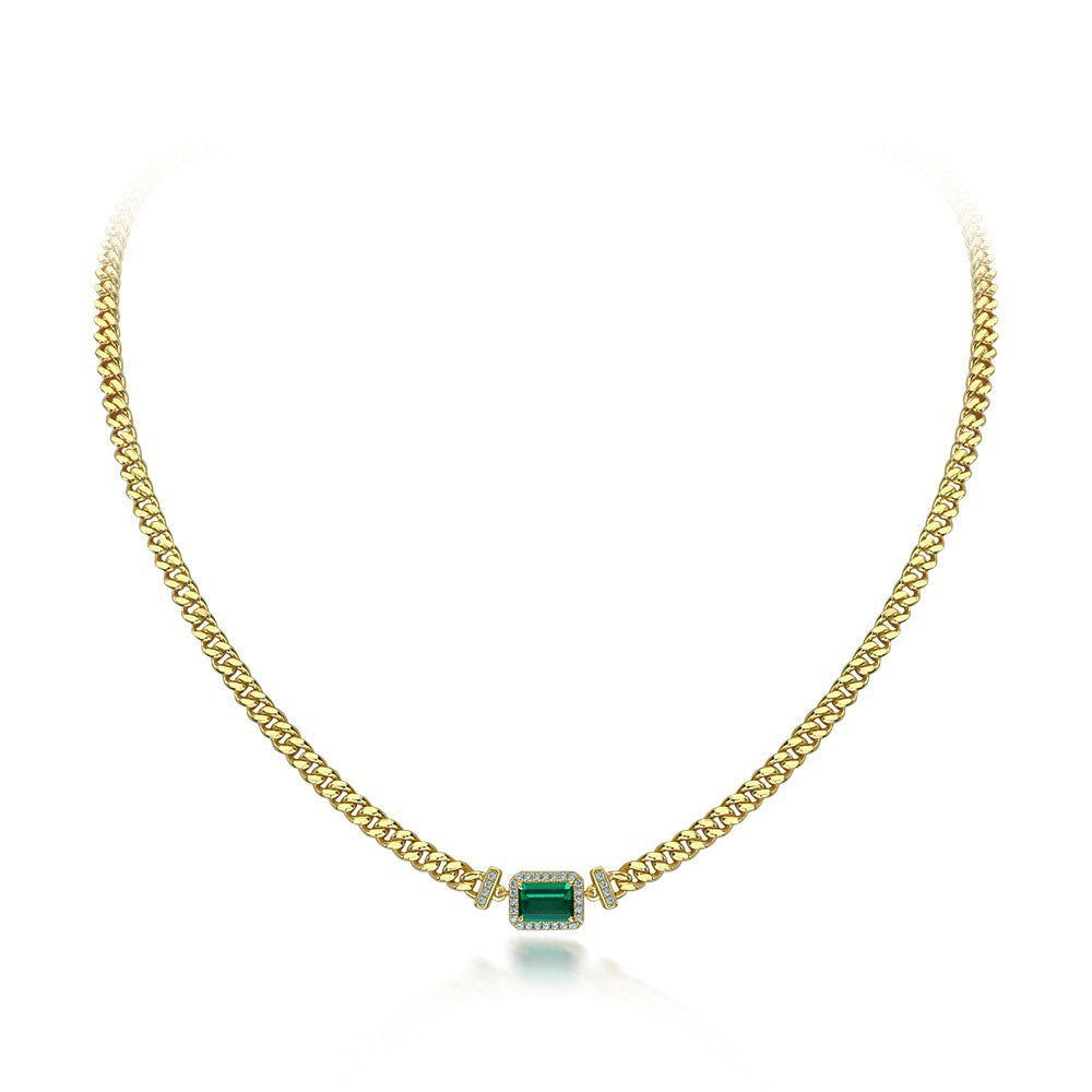 Emerald Station Chain Necklace – Sterling Silver, 1 Carat