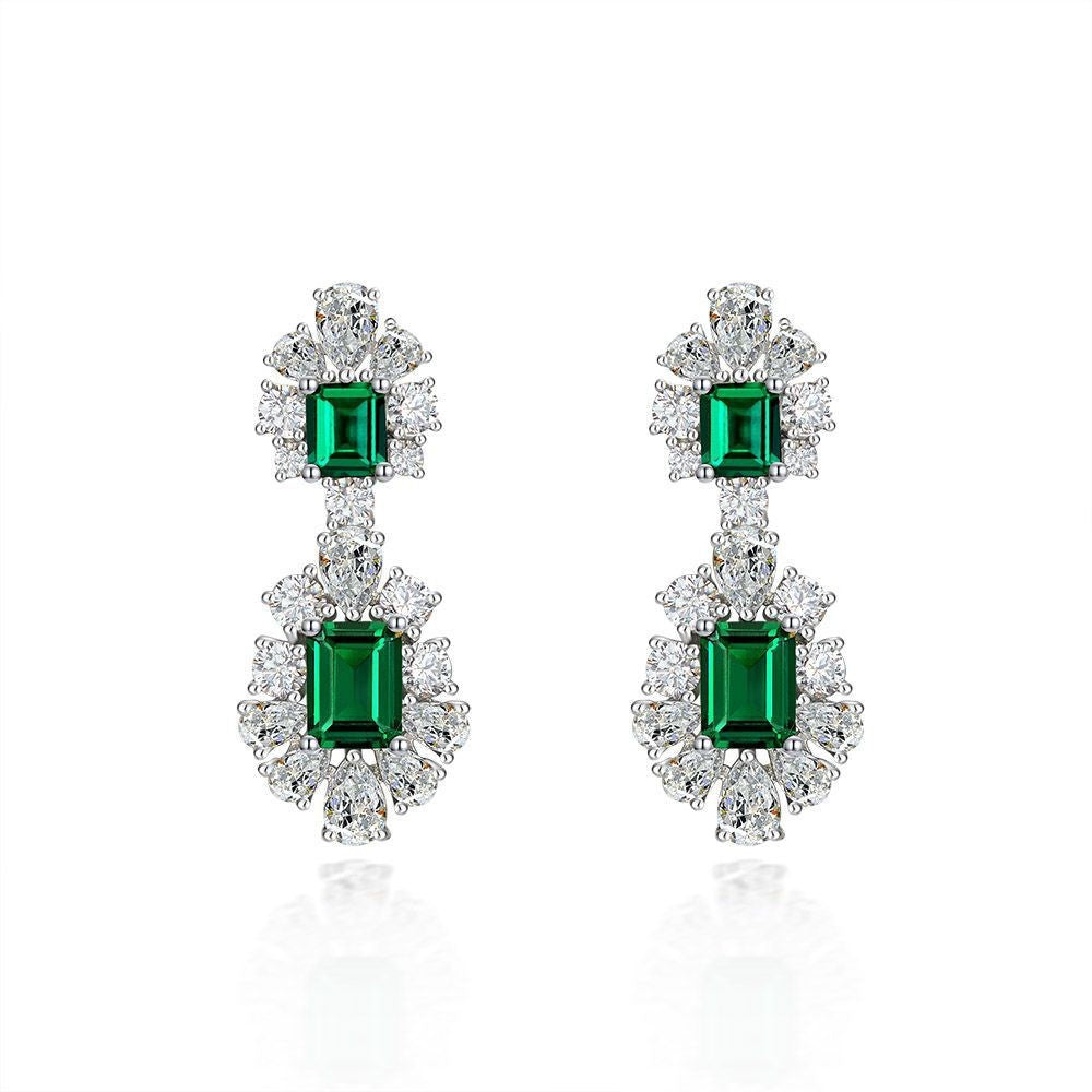 Rectangle Double Drop Earrings – Sterling Silver, 1.5 Carat