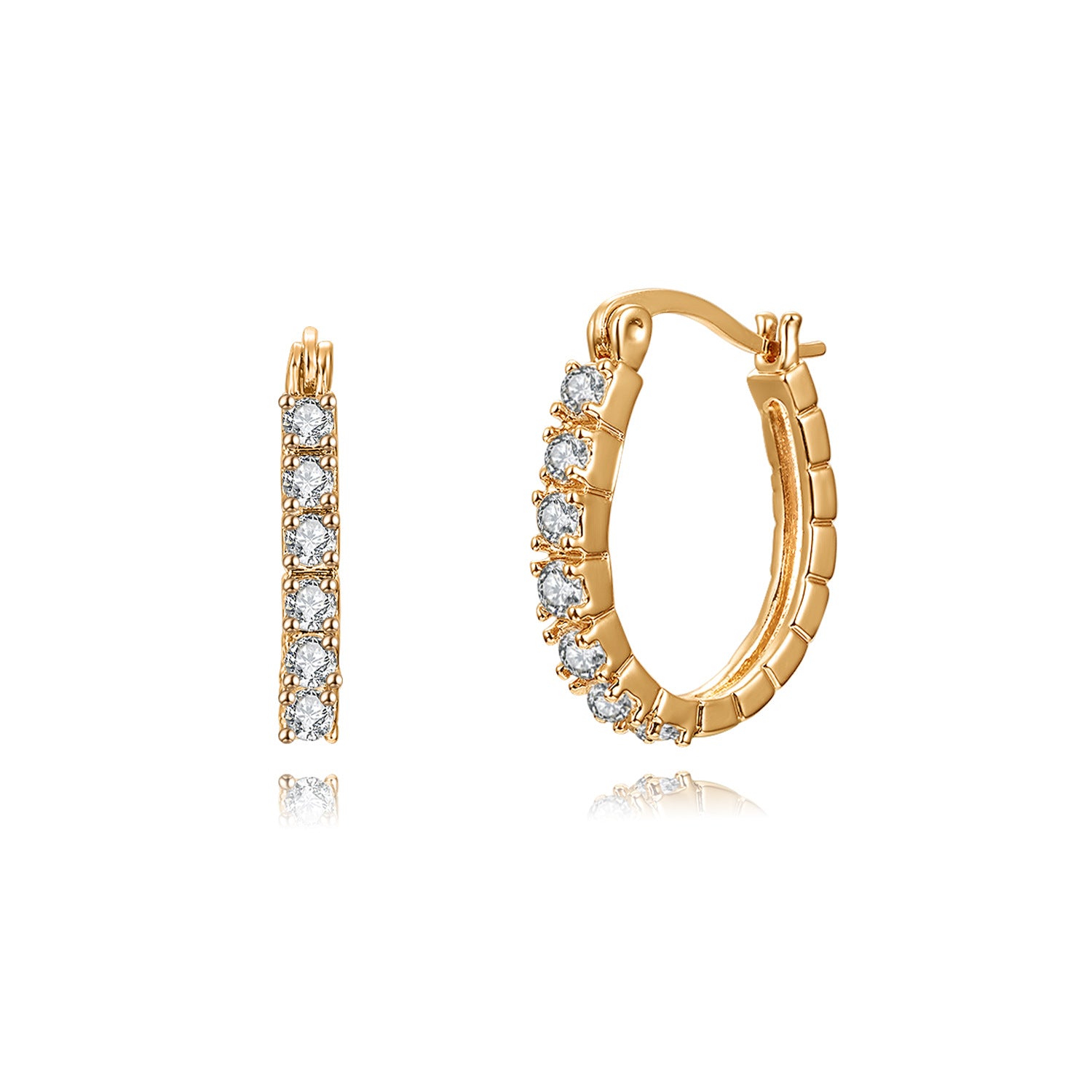 Pavé Oval Hoop Earrings – 18K Gold Plated, 20mm