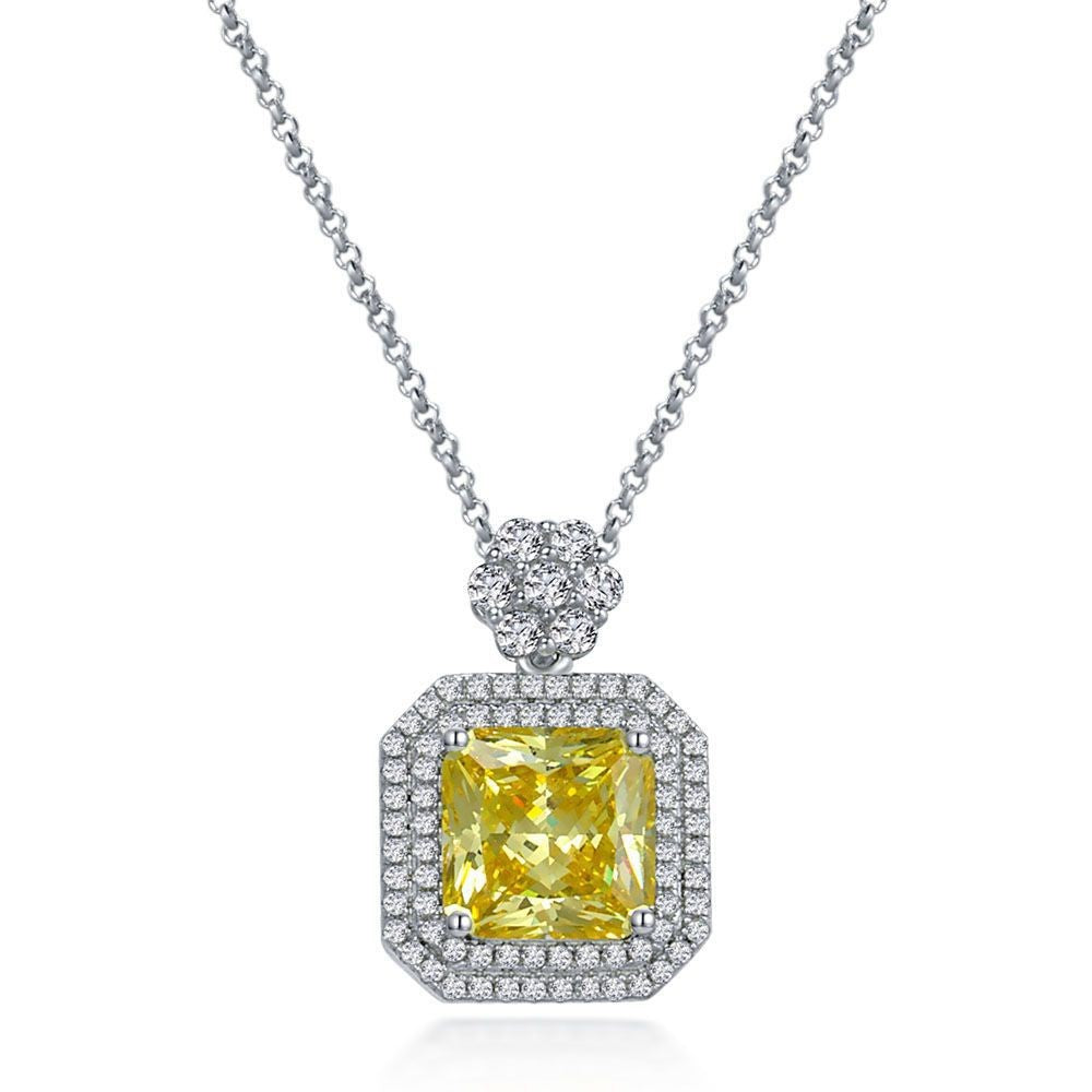 Yellow Cushion Double Halo Pendant – Sterling Silver, 9 Carat