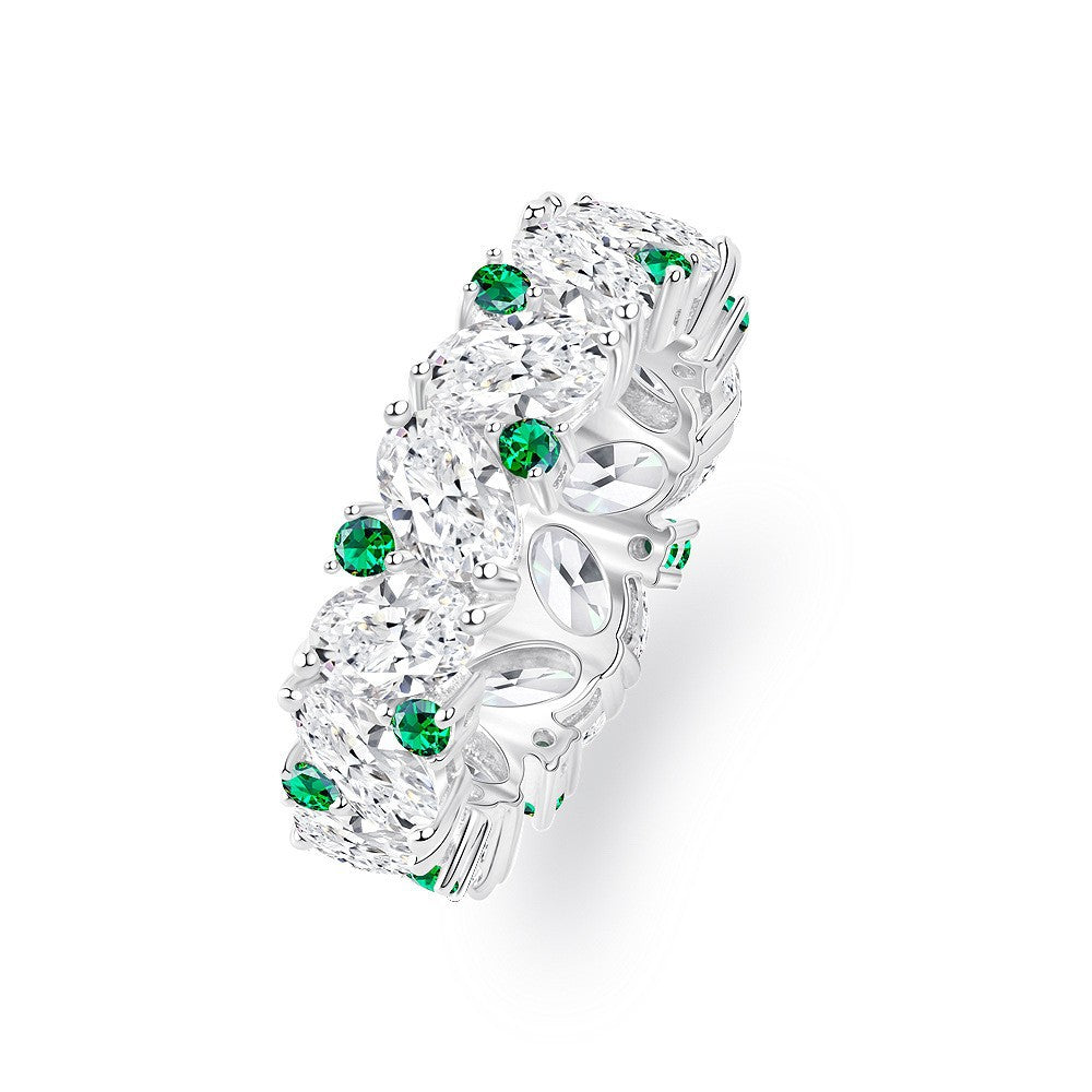 Emerald Accent Openwork Leaf Band – Sterling Silver