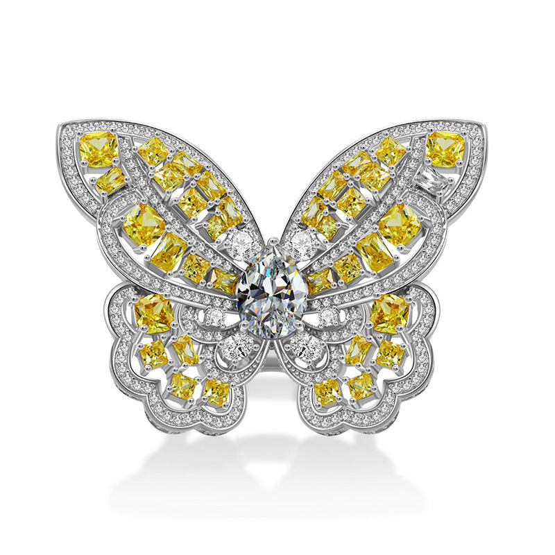Yellow Pavé Butterfly Statement Ring – Sterling Silver