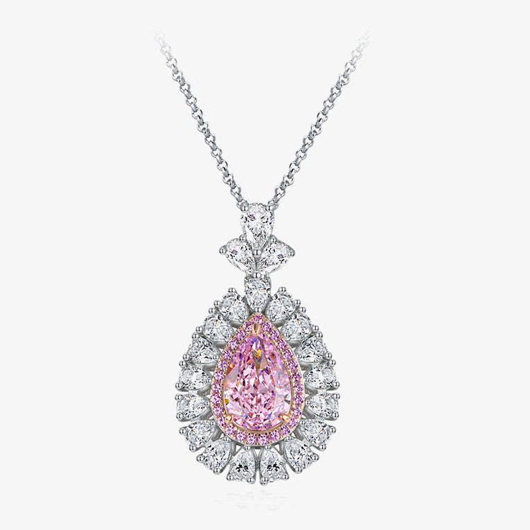 Pear Halo Pendant Necklace – Sterling Silver, 3 Carat