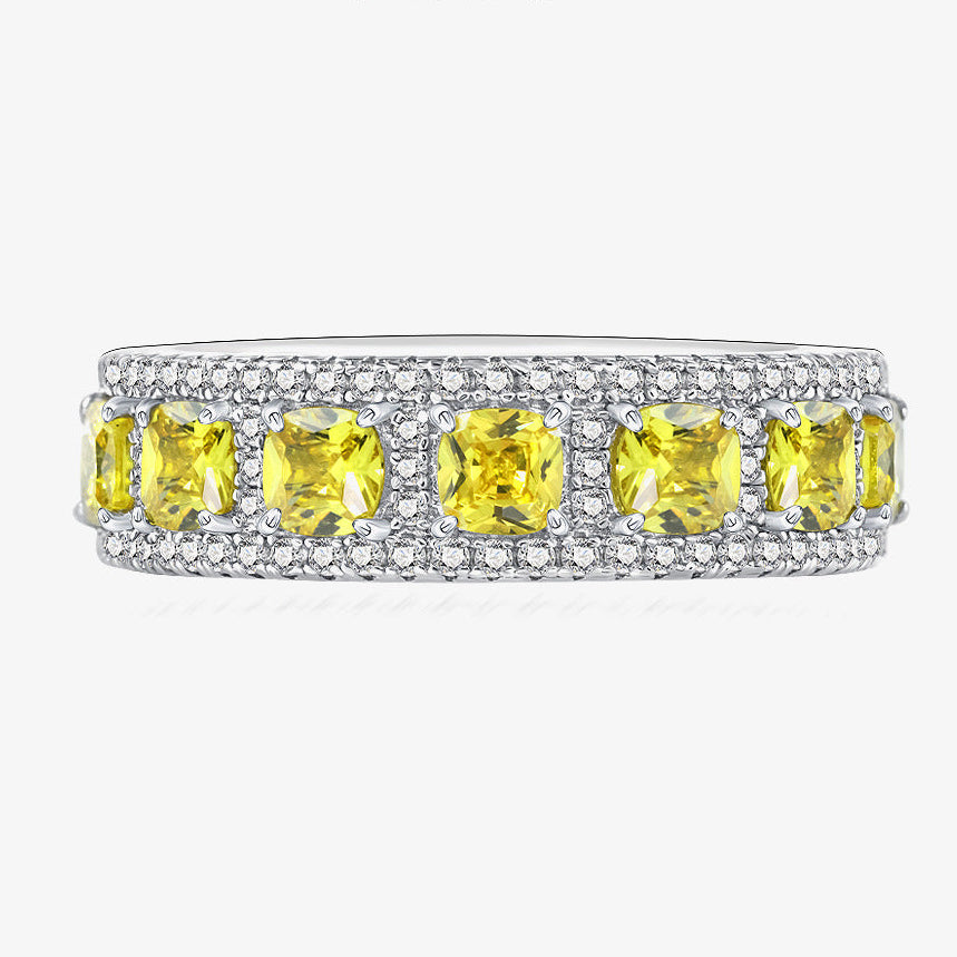 Yellow Cushion Half-Eternity Band – Sterling Silver