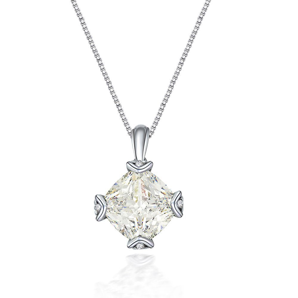 White Cushion-Cut Pendant Necklace – Sterling Silver, 7 Carat