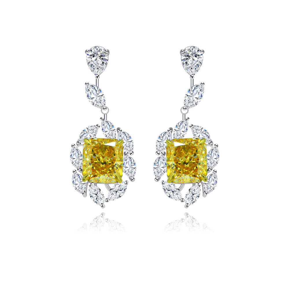 Yellow Radiant Halo Drop Earrings – Sterling Silver, 5 Carat