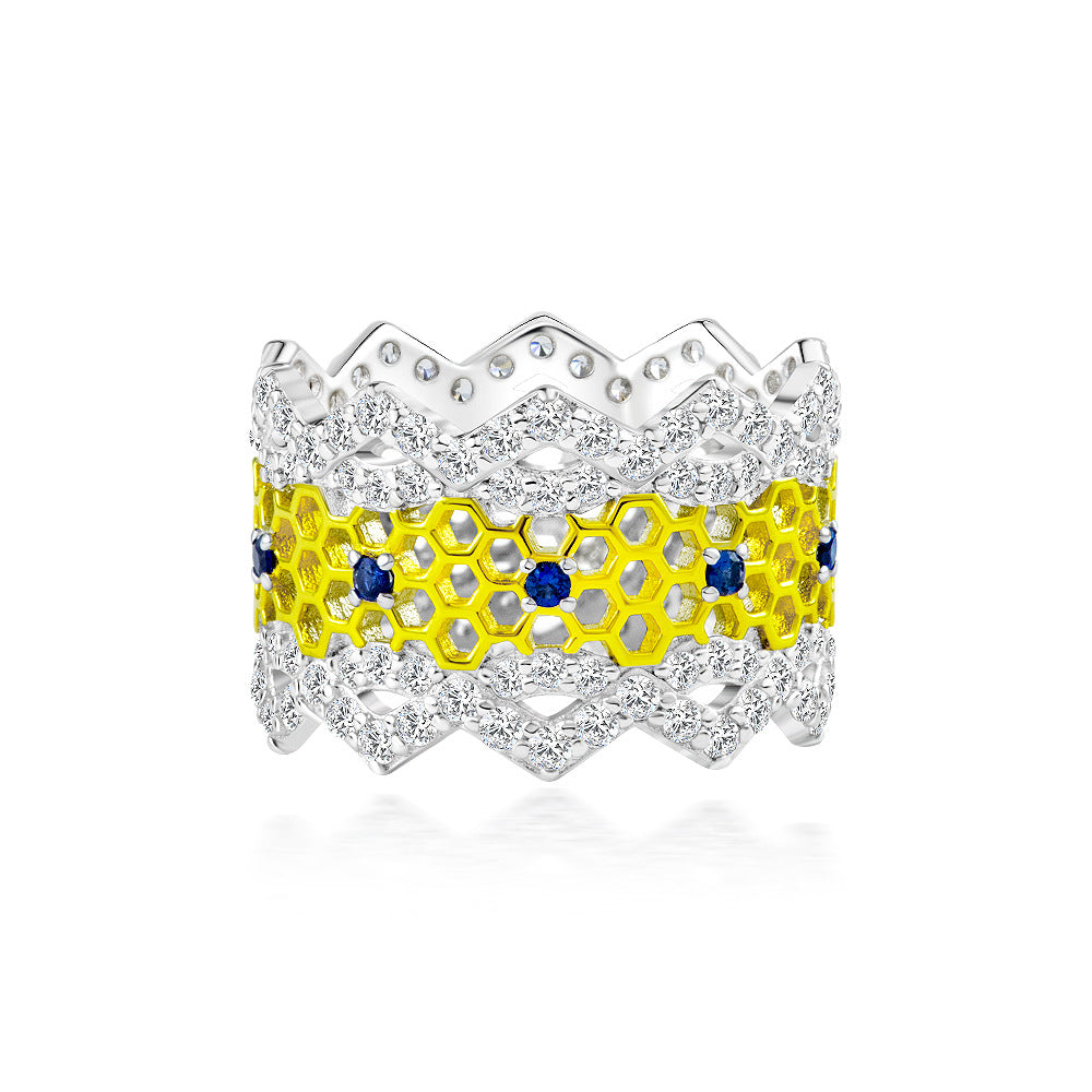 Yellow and Blue Lace Wide Band Ring – Sterling Silver