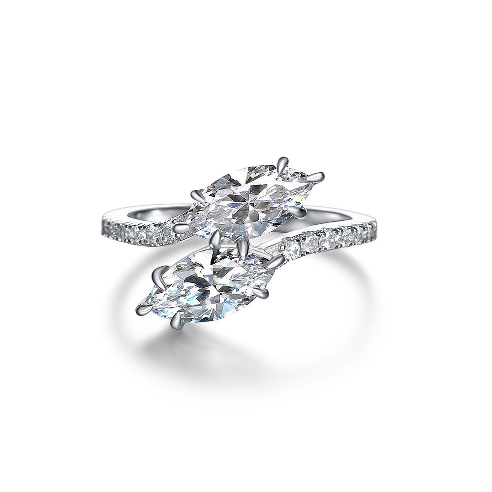 Marquise Bypass Open Ring – Sterling Silver, Adjustable