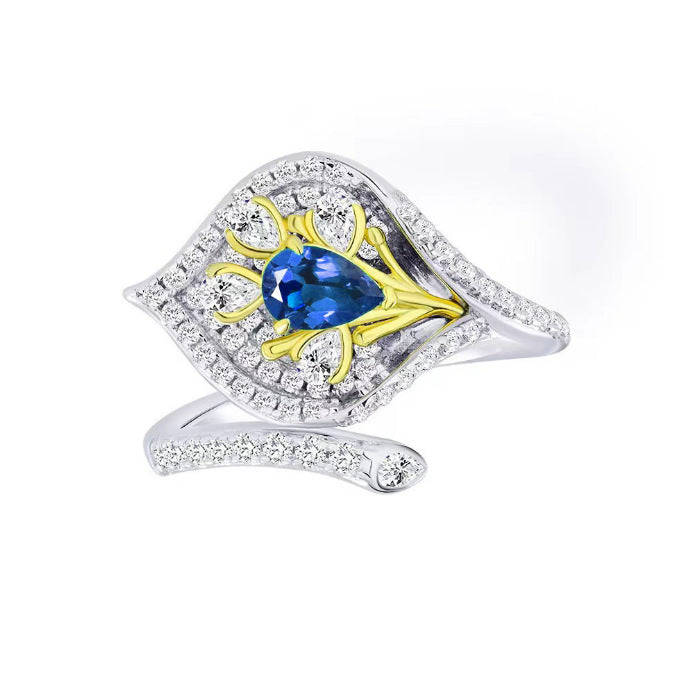 Blue Pear Calla Lily Open Ring – Sterling Silver, Adjustable