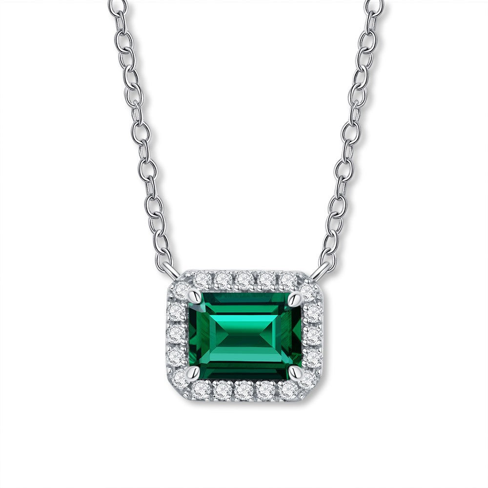 Lab Emerald Halo Necklace Jewelry Set – Sterling Silver, 1.5 Carat
