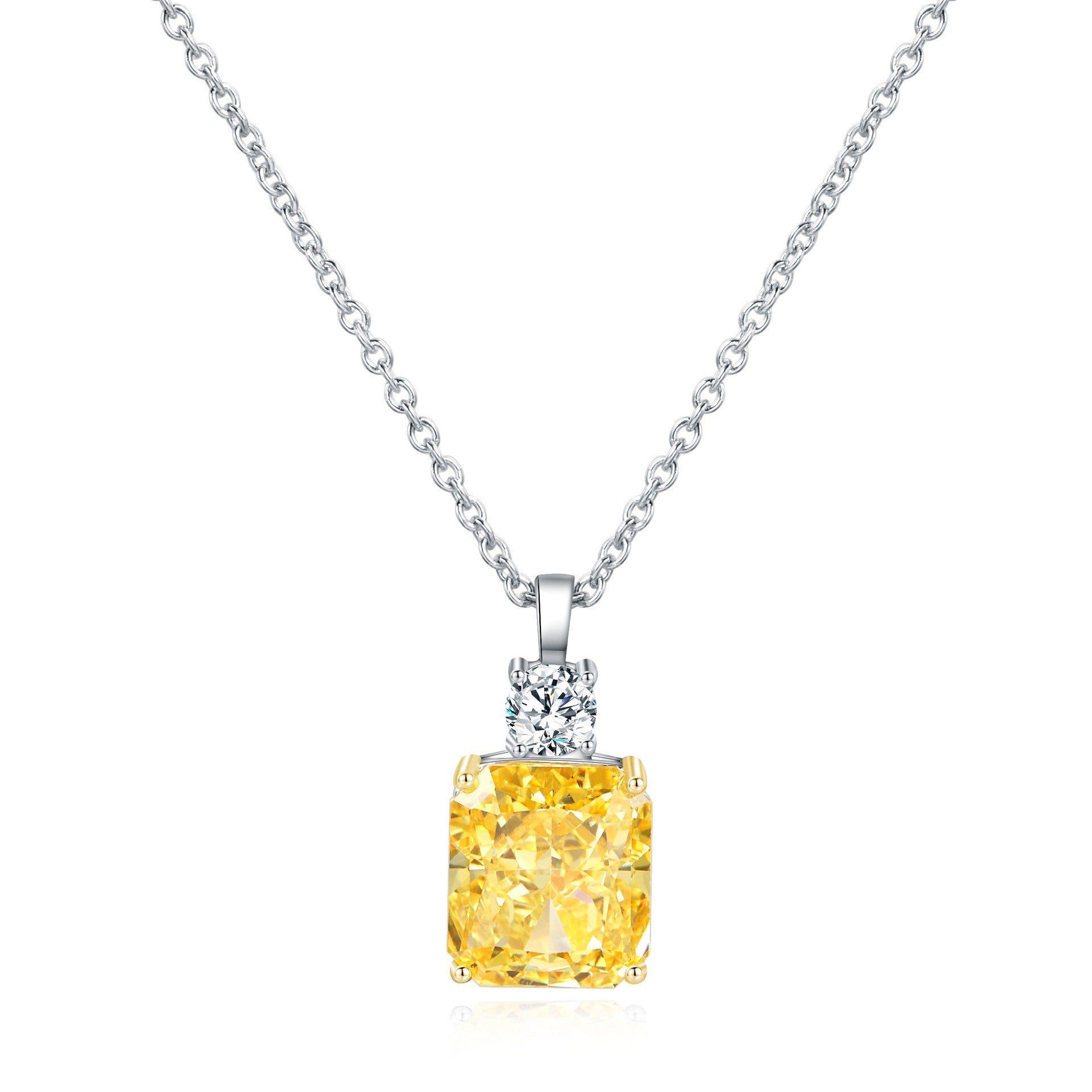 Cushion-Cut Solitaire Pendant Necklace – Sterling Silver, 8.5 Carat