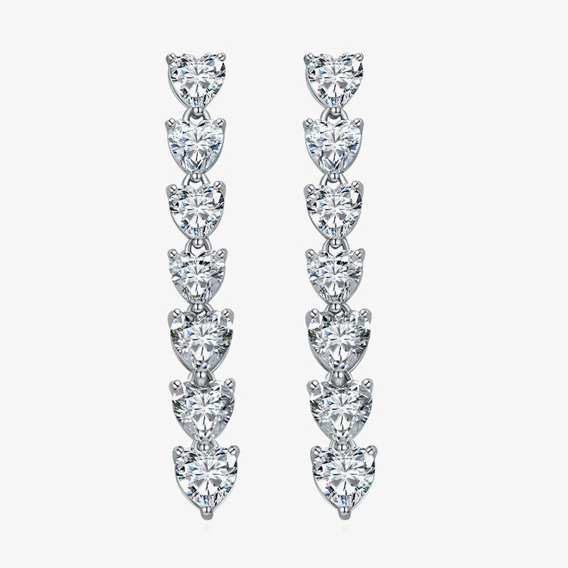 Heart Cascade Long Drop Earrings – Sterling Silver