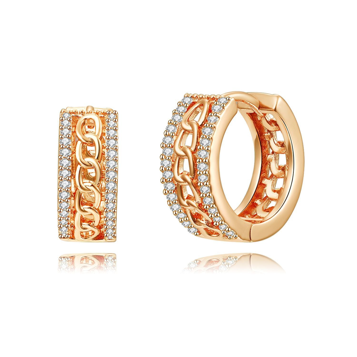 Crystal Link Huggie Earrings – Rose Gold Plated, 15mm