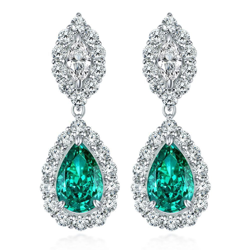 Paraiba Green Pear Halo Drop Earrings – Sterling Silver, 2 Carat
