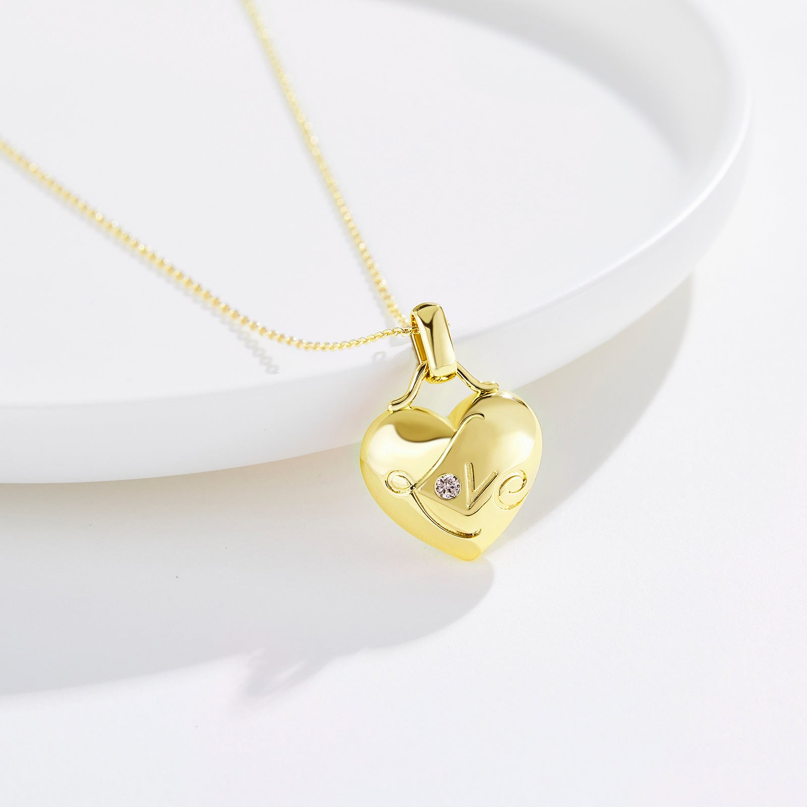 Puffed Heart Pendant Necklace – 18K Gold Plated