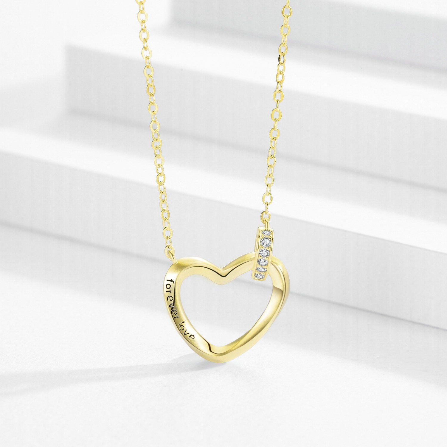 Open Heart Crystal Necklace – 18K Gold Plated